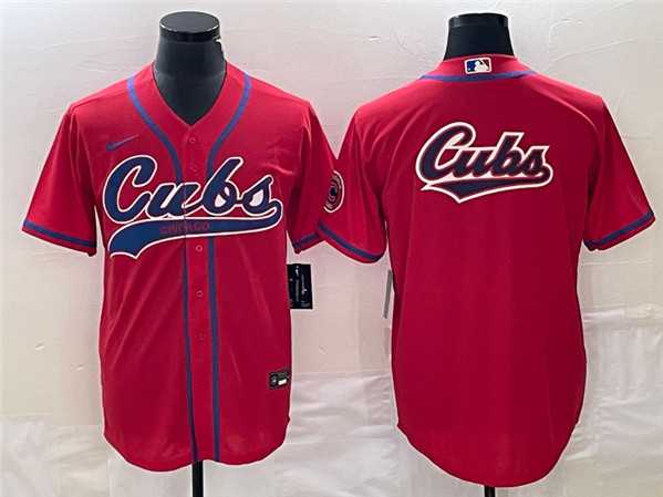Men%27s Chicago Cubs Red Team Big Logo Cool Base Stitched Jersey